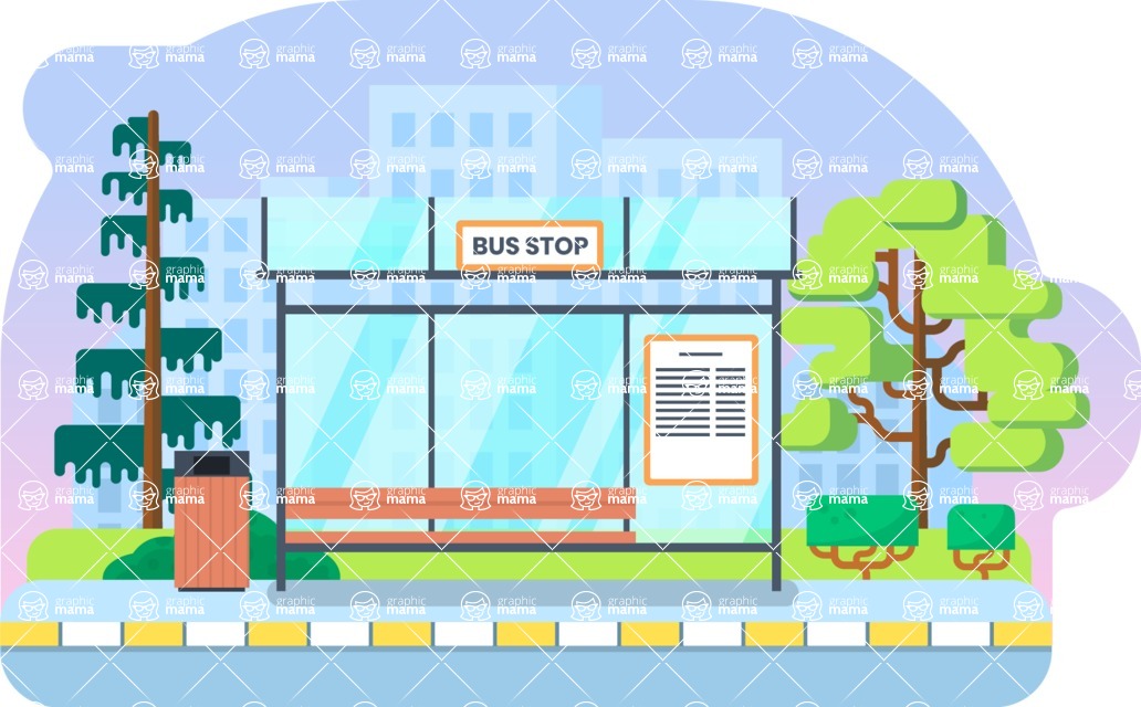 Vector Landscape Mega Bundle - Bus Stop Vector Background Illustration